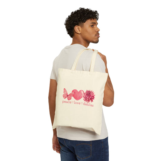 Peace Love Dahlias Gardening Cotton Canvas Tote Bag