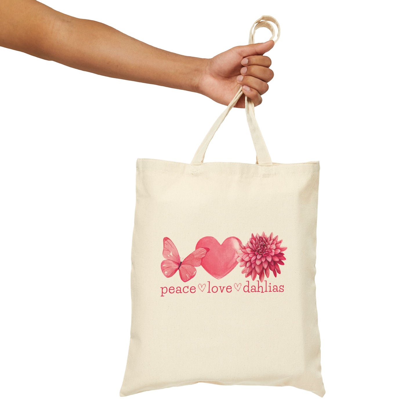Peace Love Dahlias Gardening Cotton Canvas Tote Bag