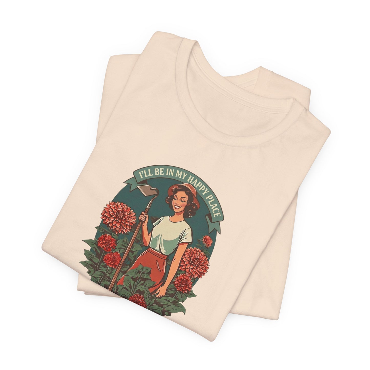 T-Shirt — 'I'll Be In My Happy Place' Dahlias Vintage Floral Retro Graphic Tee