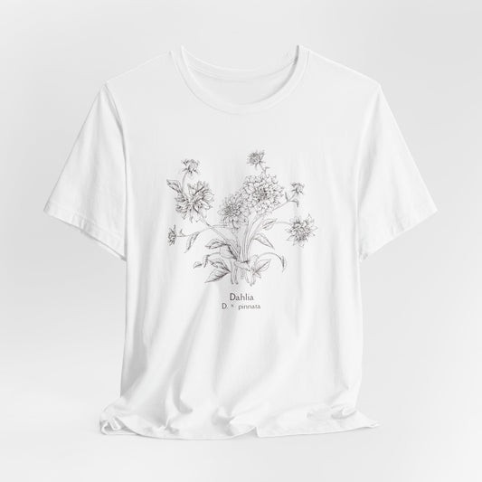 Botanical Dahlia T-Shirt - Minimal Floral Sketch Tee
