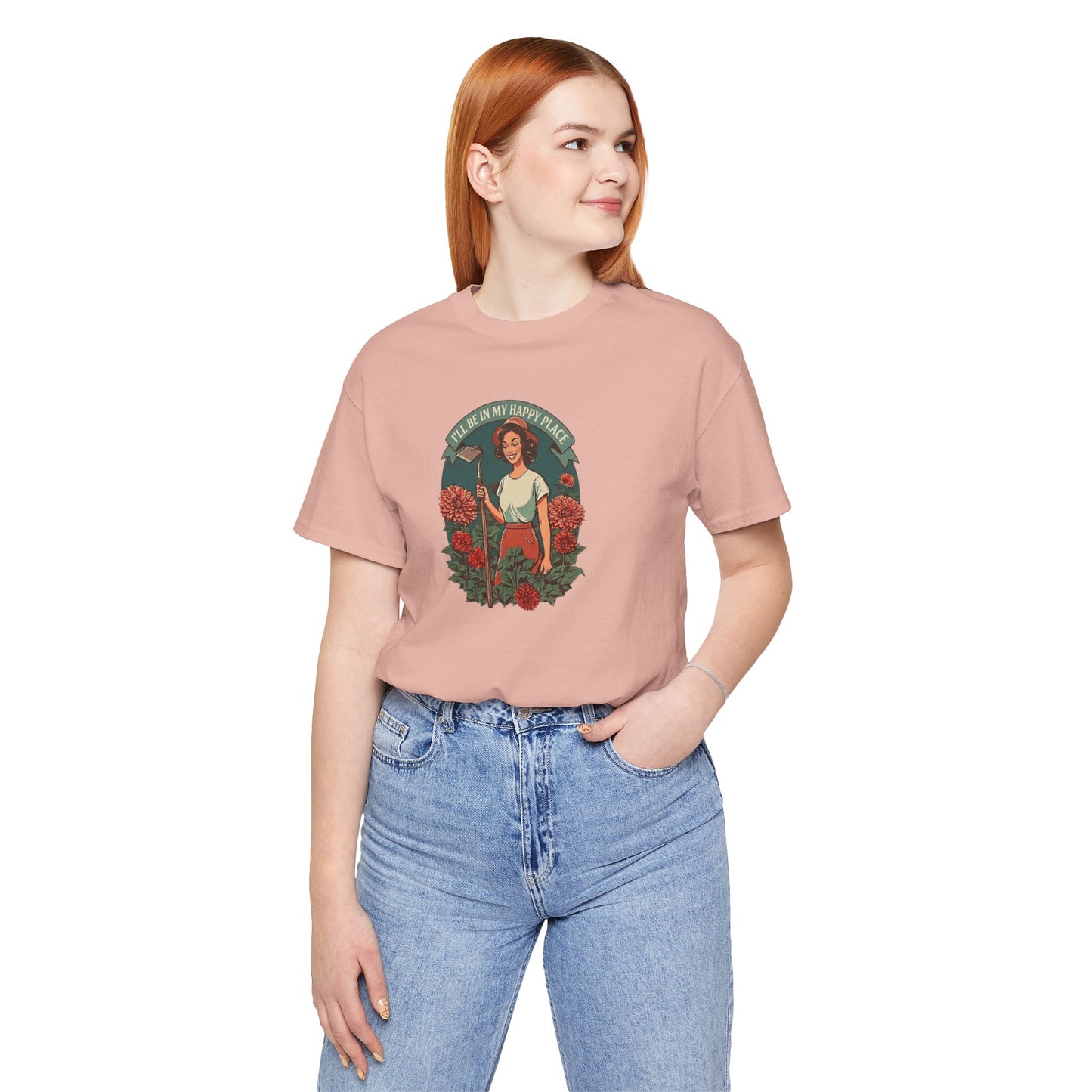 'I'll Be In My Happy Place' Dahlias Vintage Floral Retro Graphic Tee T-shirt
