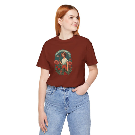 'I'll Be In My Happy Place' Dahlias Vintage Floral Retro Graphic Tee T-shirt