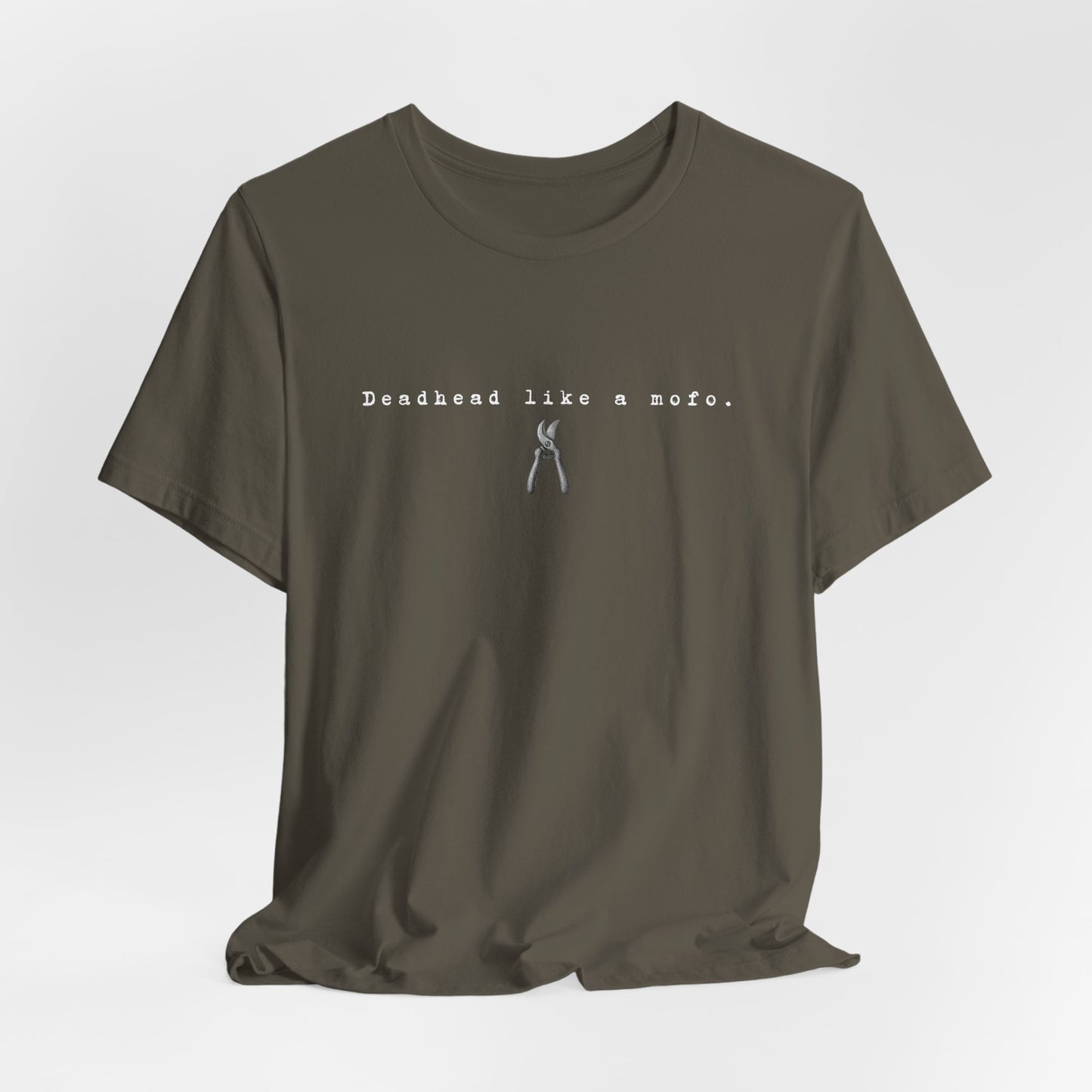 T-Shirt — Minimal "Deadhead Like..." Vintage Gardening Tools Graphic Tee