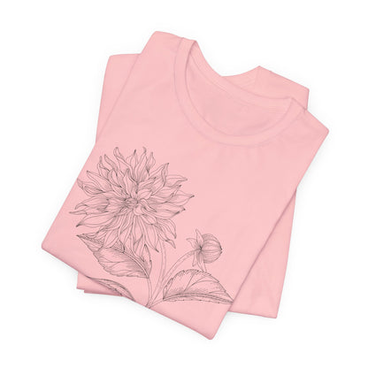 Dahlia Botanical Tee - Minimal Floral Sketch Shirt