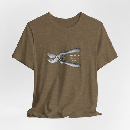 Deadheading Dahlias Pruning Shears Graphic Tee — Vintage Garden Tool T-Shirt