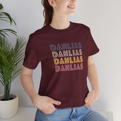 Dahlias Floral Retro Text Tee — Vintage Layered Typography T‑Shirt