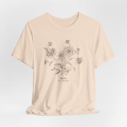 Botanical Dahlia Tee — Minimal Floral Sketch Shirt