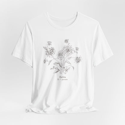 Botanical Dahlia Tee — Minimal Floral Sketch Shirt