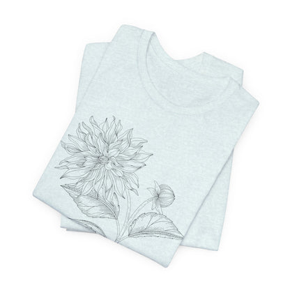 Dahlia Botanical Tee - Minimal Floral Sketch Shirt