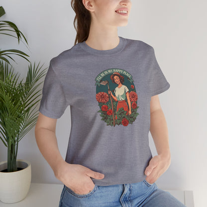 T-Shirt — 'I'll Be In My Happy Place' Dahlias Vintage Floral Retro Graphic Tee