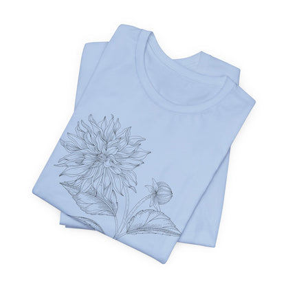 Dahlia Botanical Tee - Minimal Floral Sketch Shirt