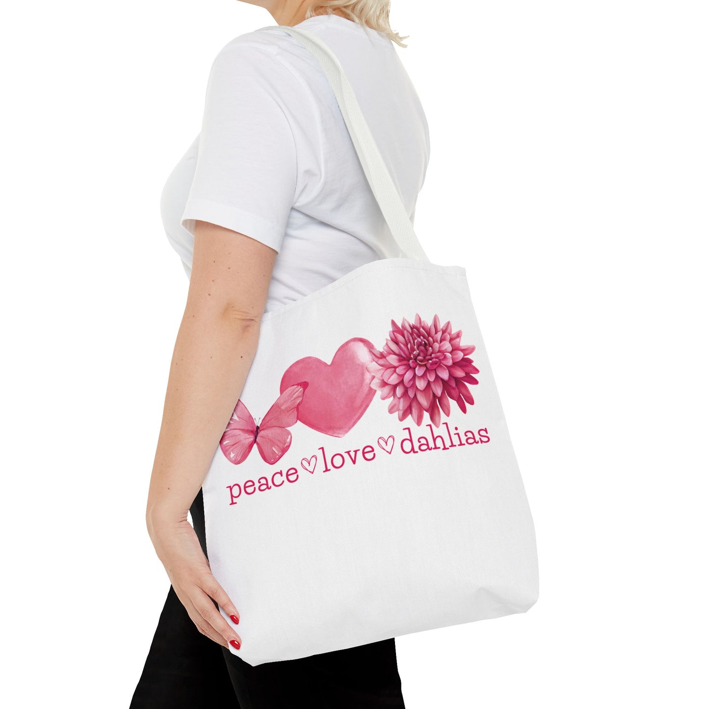 Peace Love Dahlias Tote Bag - Butterfly Heart Canvas Tote