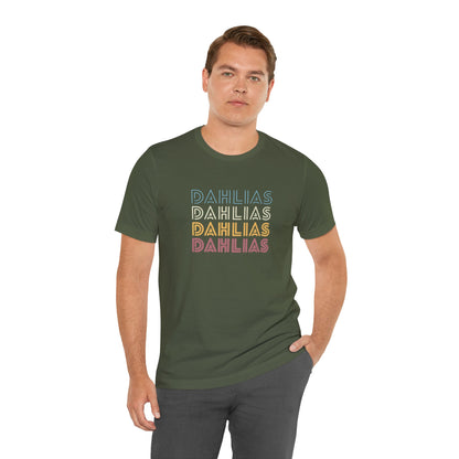 Dahlias Floral Retro Text Tee — Vintage Layered Typography T‑Shirt