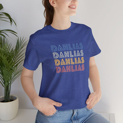 Dahlias Floral Retro Text Tee — Vintage Layered Typography T‑Shirt