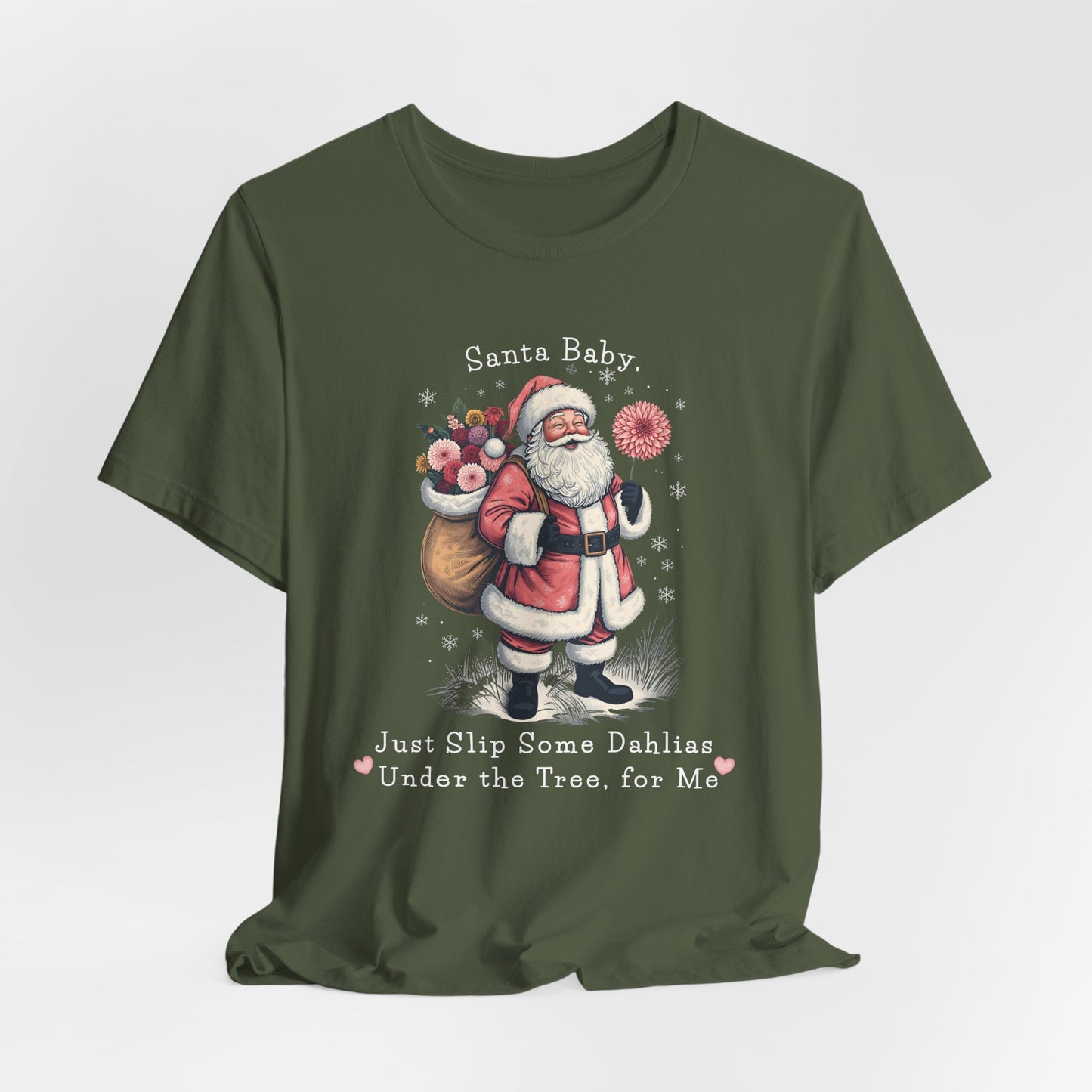 Santa Baby Dahlias Christmas T-Shirt - Vintage Holiday Tee