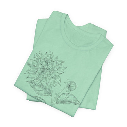 Dahlia Botanical Tee - Minimal Floral Sketch Shirt