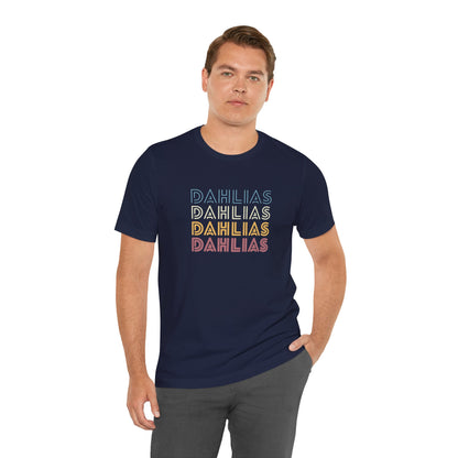 Dahlias Floral Retro Text Tee — Vintage Layered Typography T‑Shirt