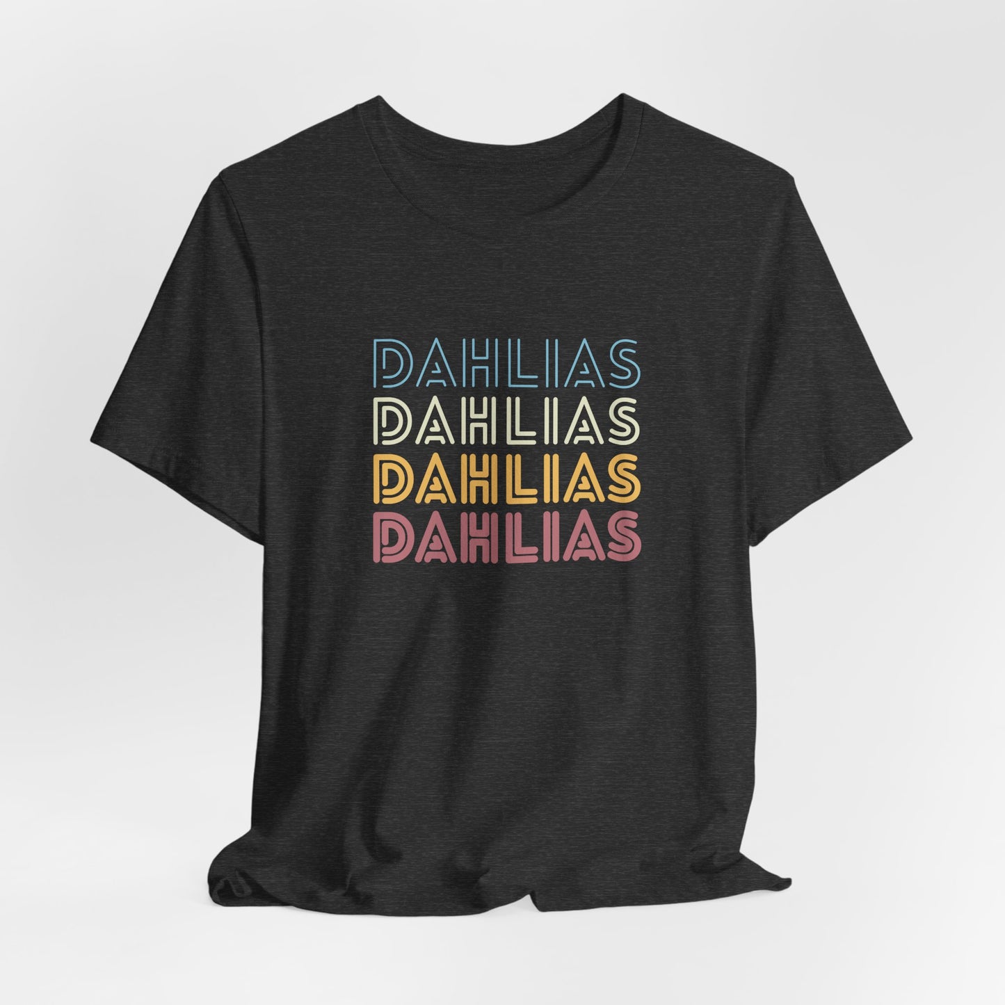 Dahlias Floral Retro Text Tee — Vintage Layered Typography T‑Shirt