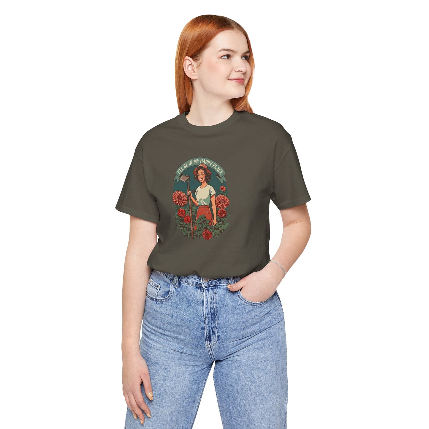 'I'll Be In My Happy Place' Dahlias Vintage Floral Retro Graphic Tee T-shirt
