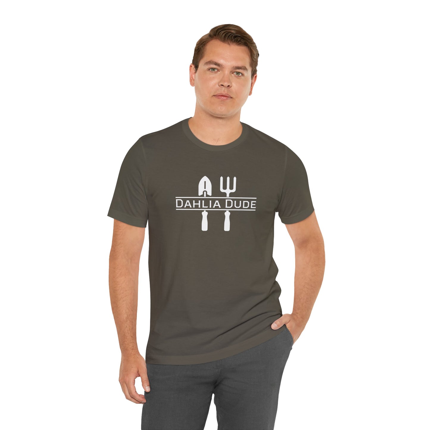 Dahlia Dude T-Shirt — Dad Gardening Tool Graphic Tee