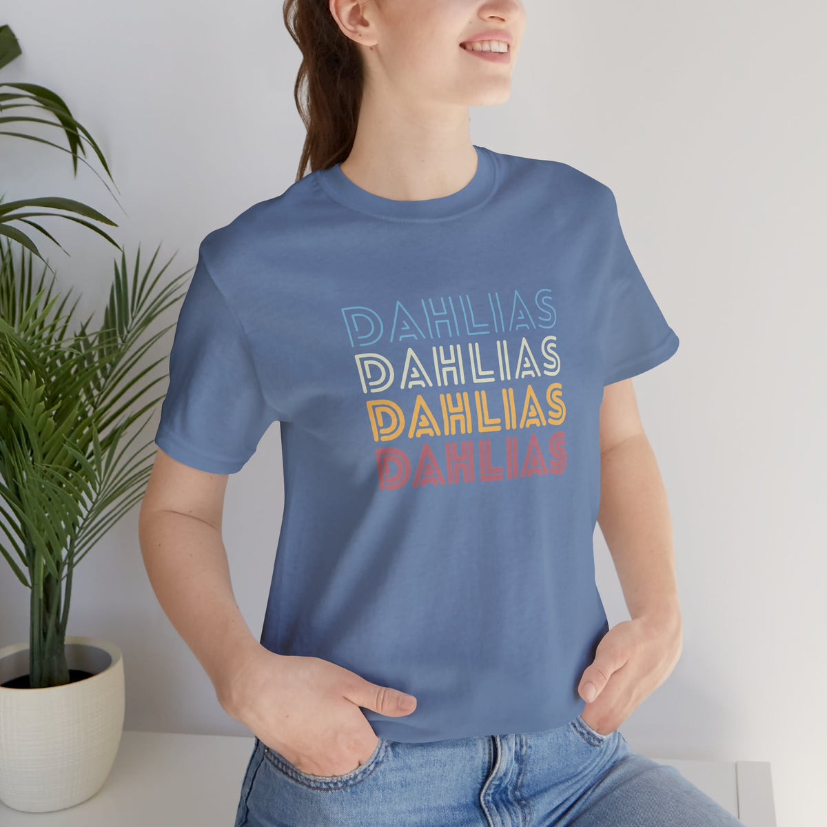 Dahlias Floral Retro Text Tee — Vintage Layered Typography T‑Shirt