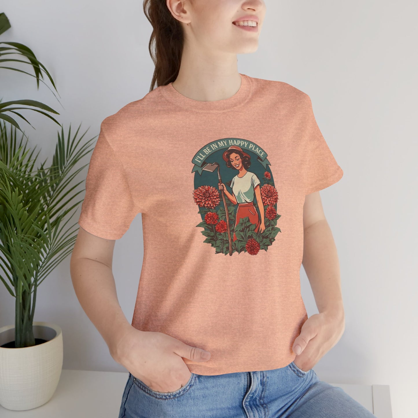 T-Shirt — 'I'll Be In My Happy Place' Dahlias Vintage Floral Retro Graphic Tee