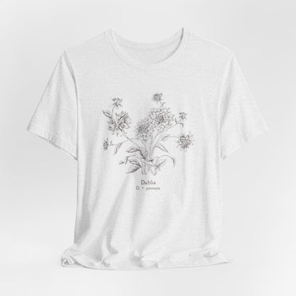 Botanical Dahlia Tee — Minimal Floral Sketch Shirt