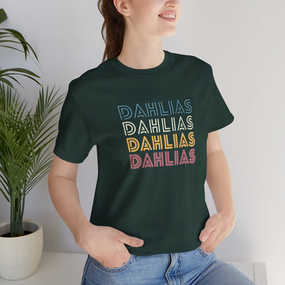 Dahlias Floral Retro Text Tee — Vintage Layered Typography T‑Shirt