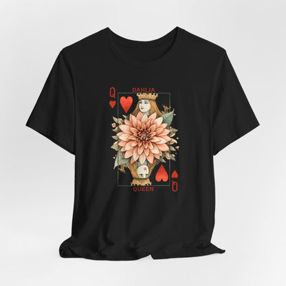Dahlia Queen Playing Card Tee | Floral Gardening Queen of Hearts T-Shirt