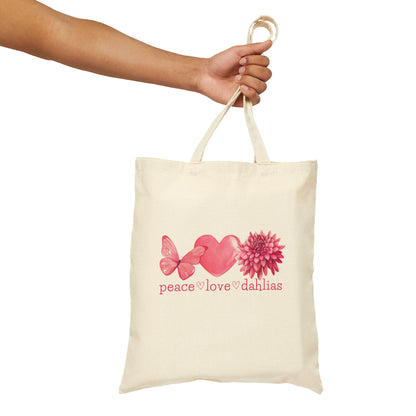 Peace Love Dahlias Gardening Cotton Canvas Tote Bag