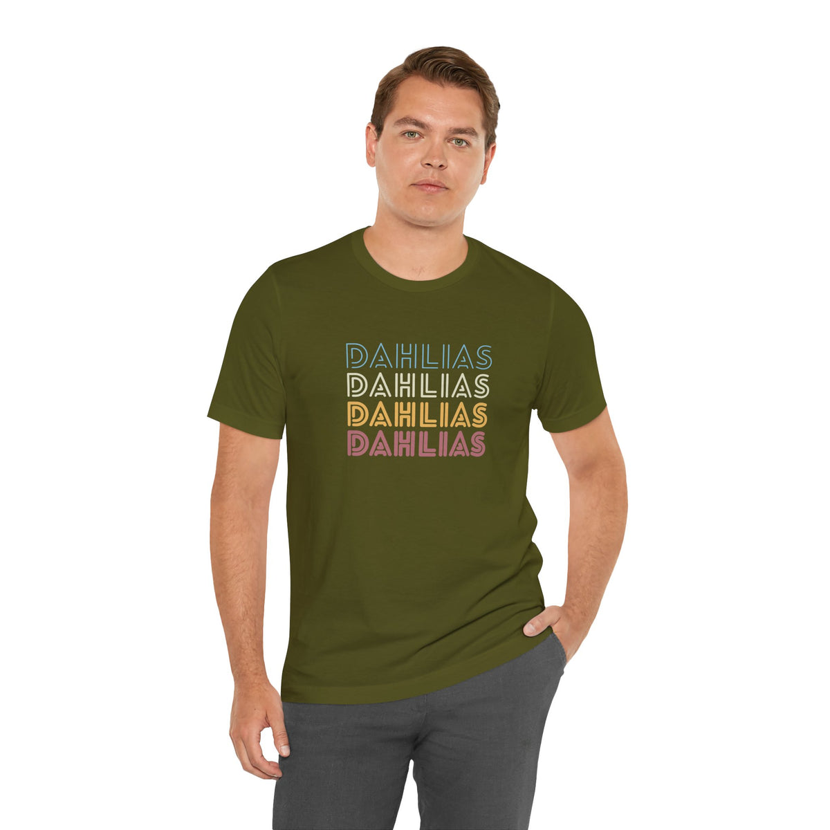 Dahlias Floral Retro Text Tee — Vintage Layered Typography T‑Shirt