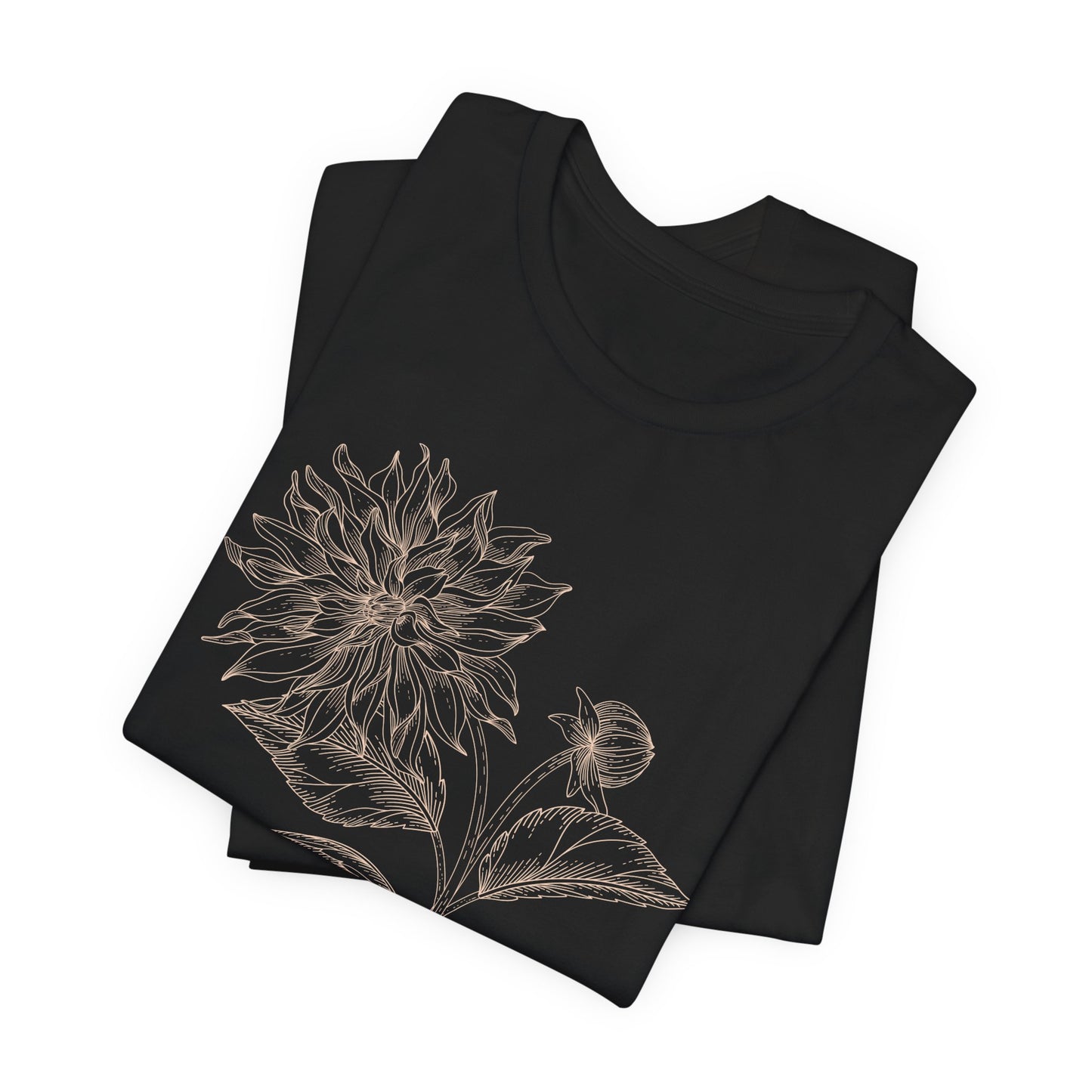 Dahlia Botanical Tee - Minimal Floral Sketch Shirt