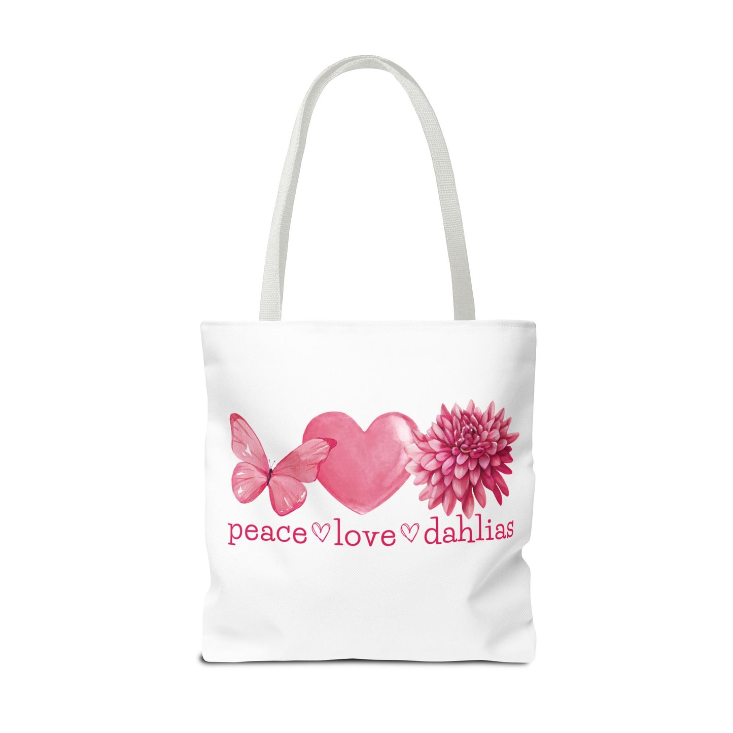 Peace Love Dahlias Tote Bag - Butterfly Heart Canvas Tote