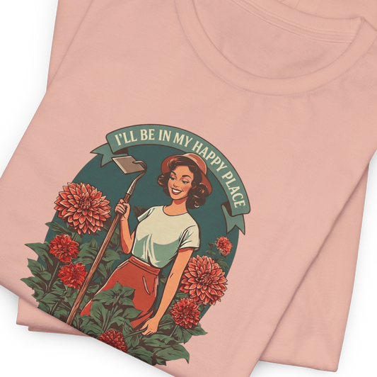 'I'll Be In My Happy Place' Dahlias Vintage Floral Retro Graphic Tee T-shirt