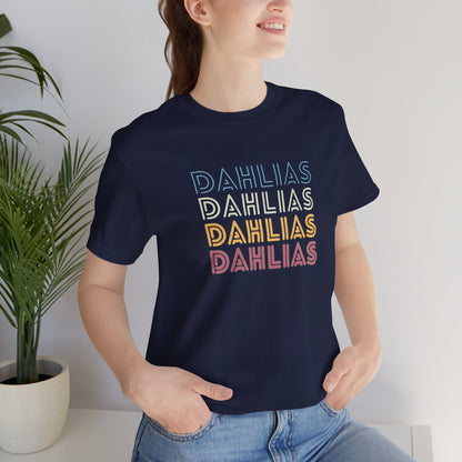 Dahlias Floral Retro Text Tee — Vintage Layered Typography T‑Shirt