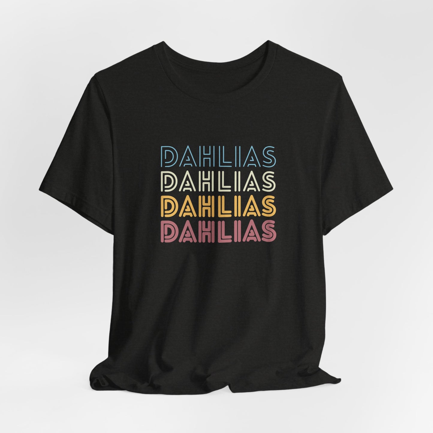 Dahlias Floral Retro Text Tee — Vintage Layered Typography T‑Shirt