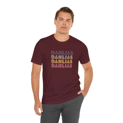 Dahlias Floral Retro Text Tee — Vintage Layered Typography T‑Shirt