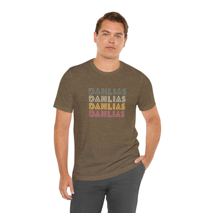 Dahlias Floral Retro Text Tee — Vintage Layered Typography T‑Shirt