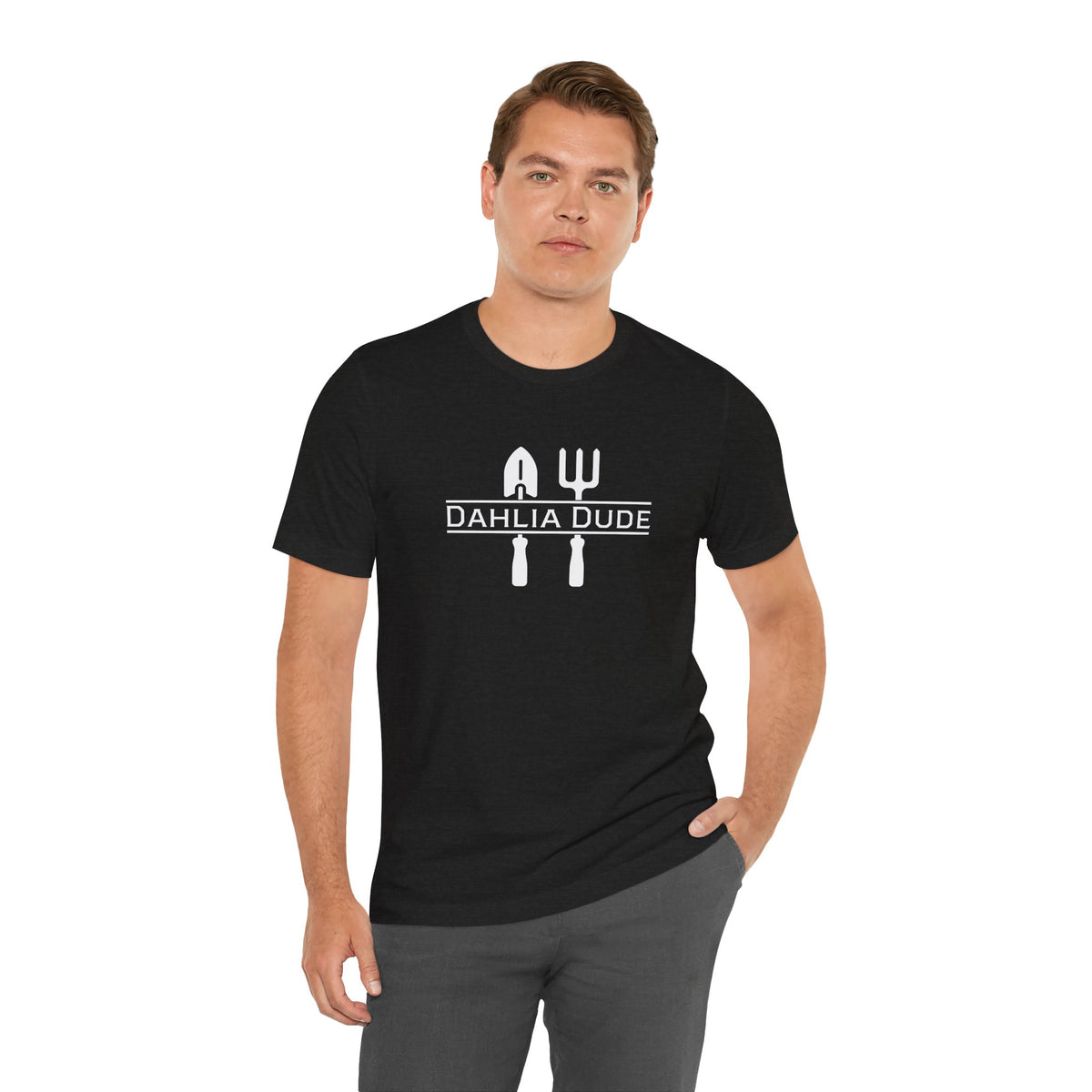 Dahlia Dude T-Shirt — Dad Gardening Tool Graphic Tee