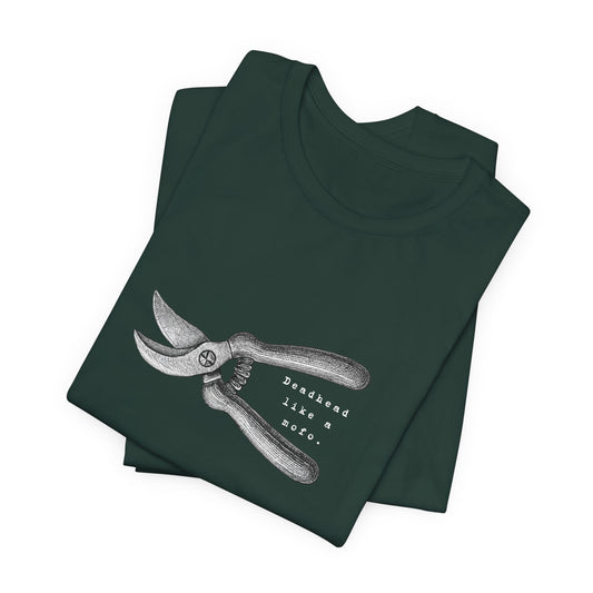 Deadheading Funny Gardening Dahlias Graphic Tee — Vintage Garden Tool T-Shirt