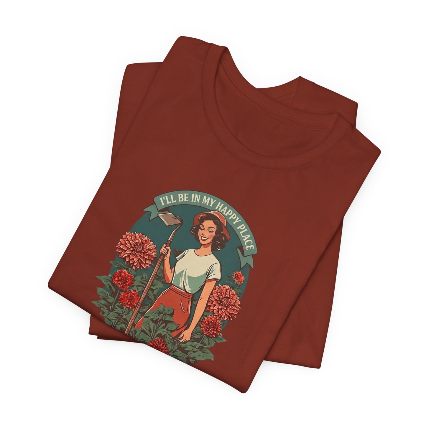 T-Shirt — 'I'll Be In My Happy Place' Dahlias Vintage Floral Retro Graphic Tee
