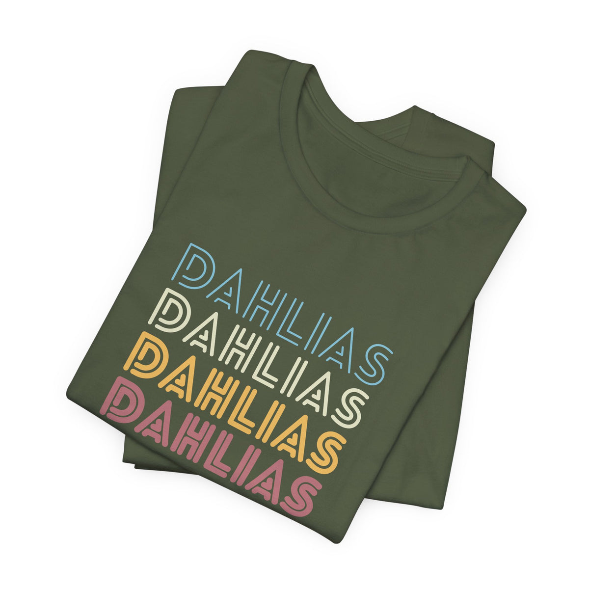 Dahlias Floral Retro Text Tee — Vintage Layered Typography T‑Shirt