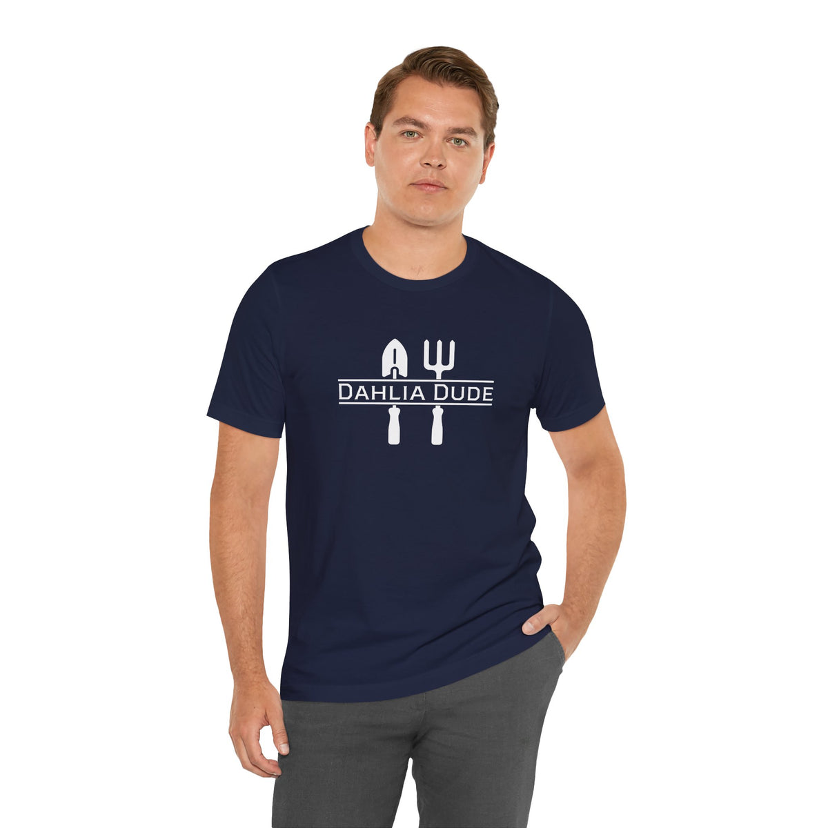 Dahlia Dude T-Shirt — Dad Gardening Tool Graphic Tee