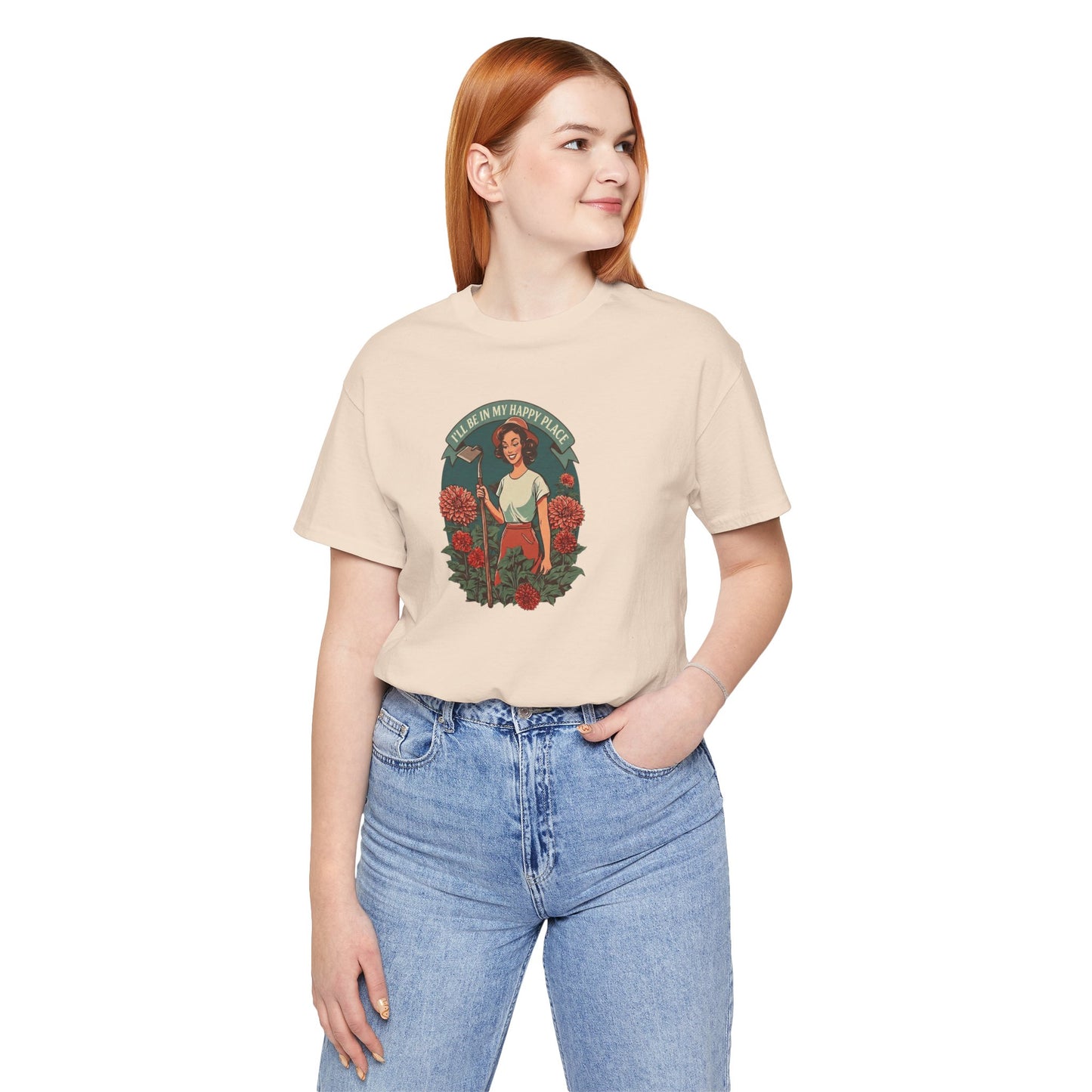 'I'll Be In My Happy Place' Dahlias Vintage Floral Retro Graphic Tee T-shirt