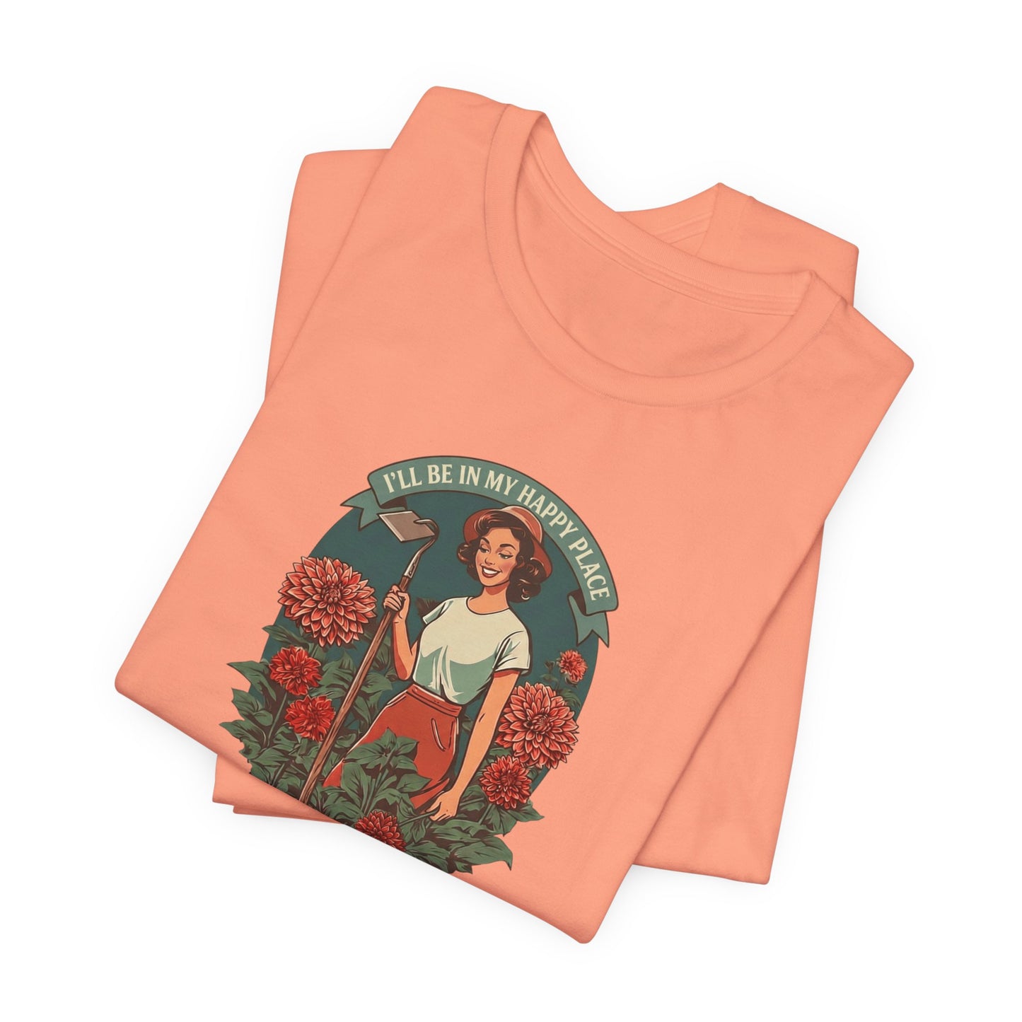 T-Shirt — 'I'll Be In My Happy Place' Dahlias Vintage Floral Retro Graphic Tee