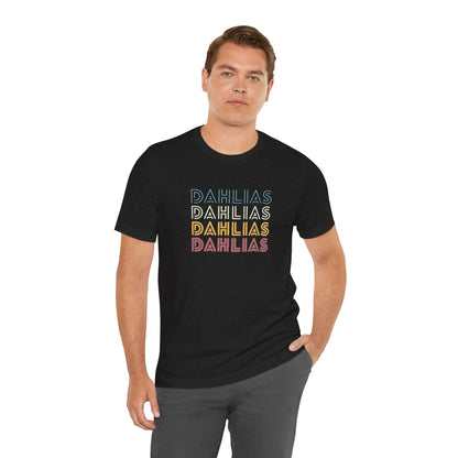 Dahlias Floral Retro Text Tee — Vintage Layered Typography T‑Shirt