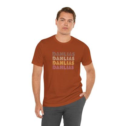 Dahlias Floral Retro Text Tee — Vintage Layered Typography T‑Shirt