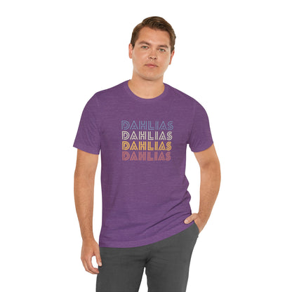 Dahlias Floral Retro Text Tee — Vintage Layered Typography T‑Shirt