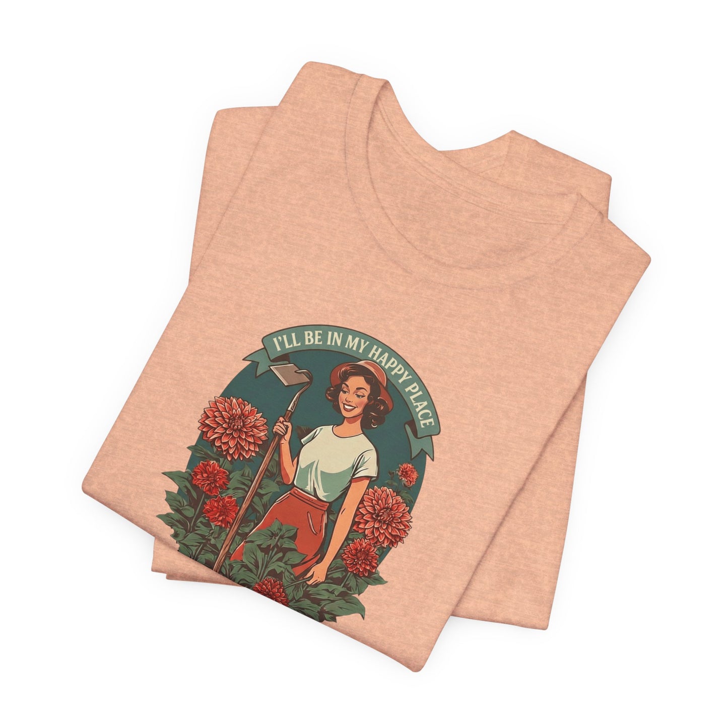 T-Shirt — 'I'll Be In My Happy Place' Dahlias Vintage Floral Retro Graphic Tee