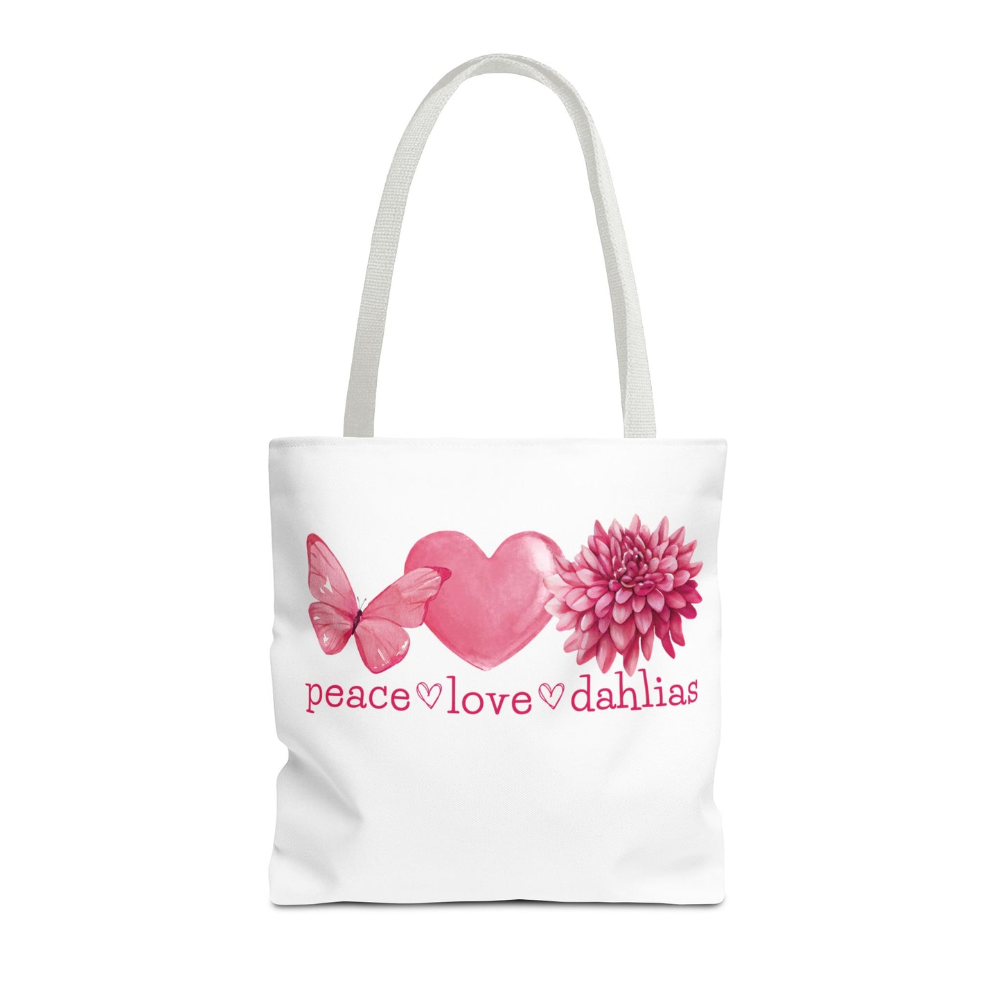 Peace Love Dahlias Tote Bag - Butterfly Heart Canvas Tote